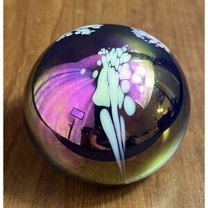 The Glass Eye Studio 1984 Purple Iridescent Multicolor Paperweight Signed MSH